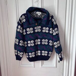 Vintage 1980’s Made in Ecuador Hand Knit Wool Sweater Shawl collar No size